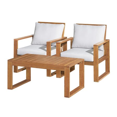 ALATERRE FURNITURE Grafton Eucalyptus Wood Conversation Set with Two Chairs and Rectangle Coffee Table, Set of 3 ANGT0114EBO